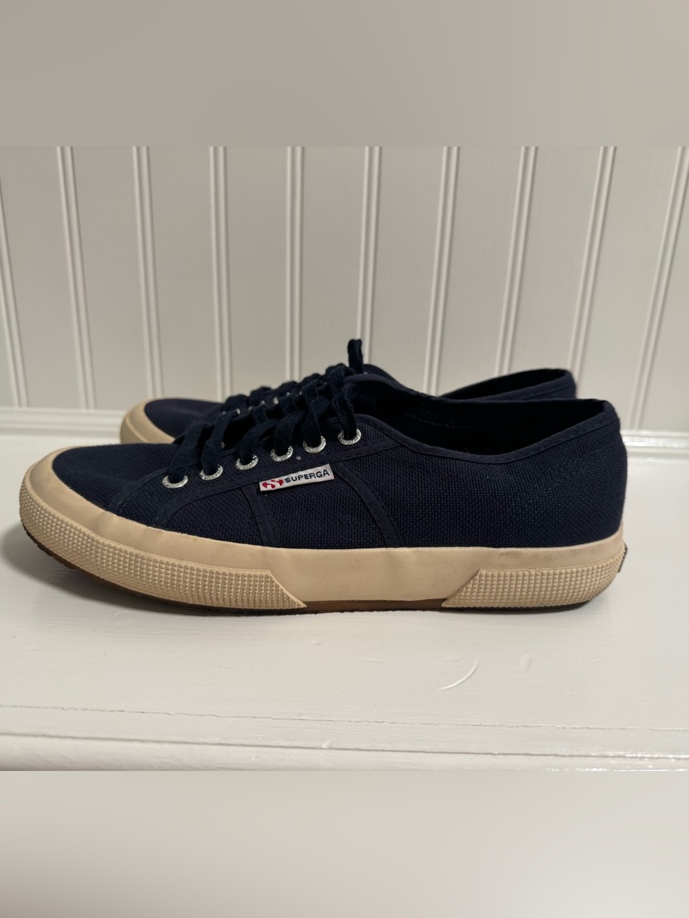 Superga Women’s Navy Canvas Low-Profile Sneakers with Cream Sole